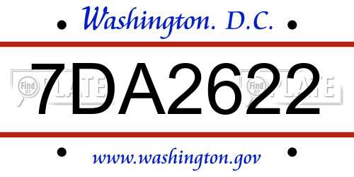 7DA2622 District Of Columbia License Plate