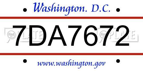 7DA7672 District Of Columbia License Plate