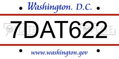 7DAT622 District Of Columbia License Plate