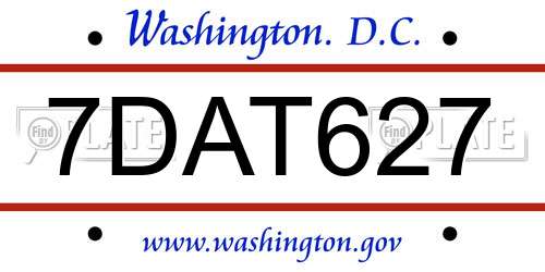 7DAT627 District Of Columbia License Plate