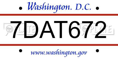 7DAT672 District Of Columbia License Plate