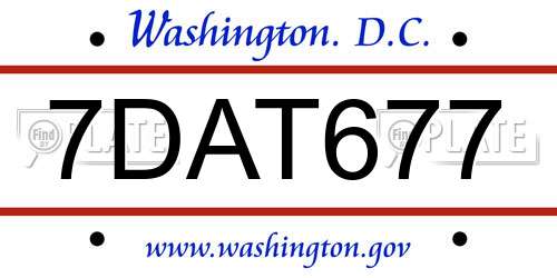 7DAT677 District Of Columbia License Plate