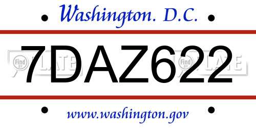7DAZ622 District Of Columbia License Plate