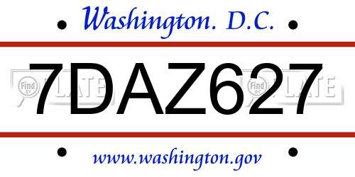 7DAZ627 District Of Columbia License Plate