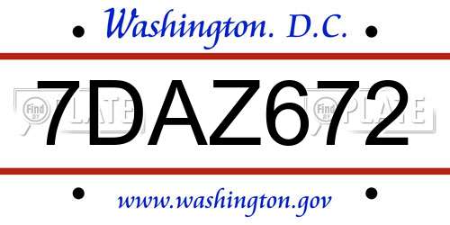 7DAZ672 District Of Columbia License Plate