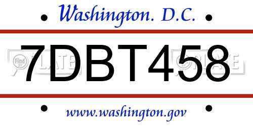 7DBT458 District Of Columbia License Plate