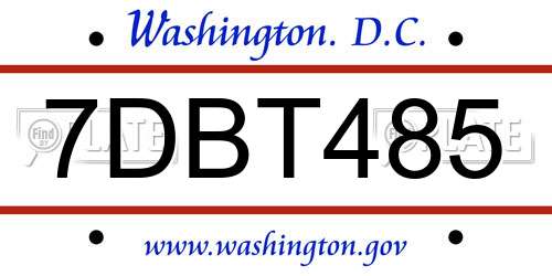 7DBT485 District Of Columbia License Plate