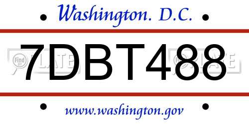 7DBT488 District Of Columbia License Plate