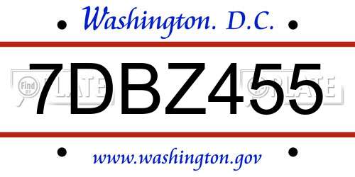 7DBZ455 District Of Columbia License Plate