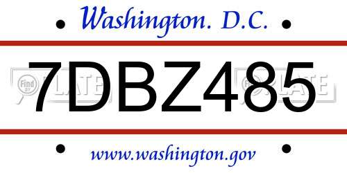 7DBZ485 District Of Columbia License Plate