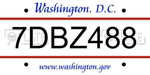 7DBZ488 District Of Columbia License Plate