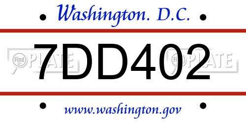 7DD402 District Of Columbia License Plate