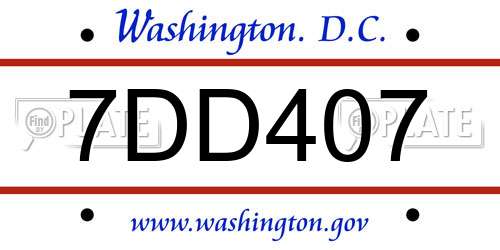 7DD407 District Of Columbia License Plate