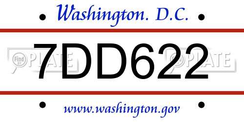 7DD622 District Of Columbia License Plate