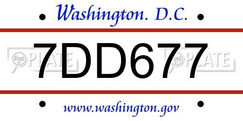 7DD677 District Of Columbia License Plate