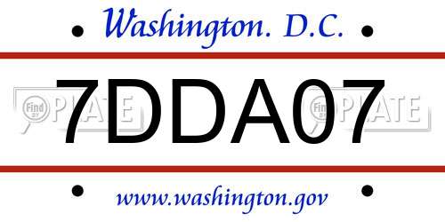 7DDA07 District Of Columbia License Plate