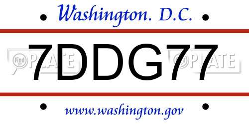 7DDG77 District Of Columbia License Plate