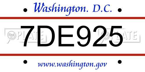 7DE925 District Of Columbia License Plate