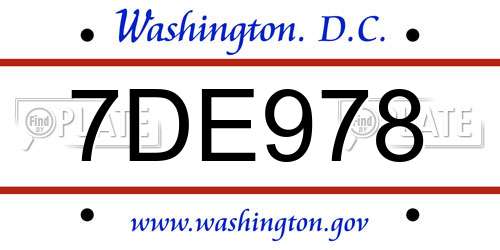 7DE978 District Of Columbia License Plate