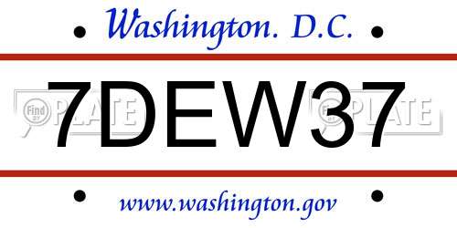 7DEW37 District Of Columbia License Plate