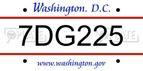 7DG225 District Of Columbia License Plate