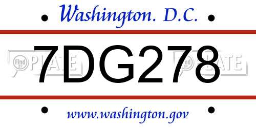 7DG278 District Of Columbia License Plate