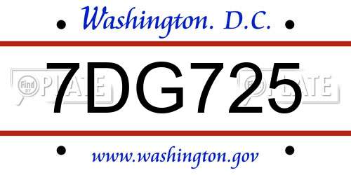 7DG725 District Of Columbia License Plate