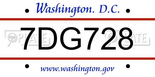 7DG728 District Of Columbia License Plate