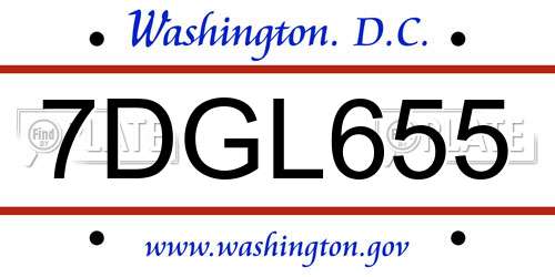 7DGL655 District Of Columbia License Plate