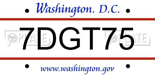 7DGT75 District Of Columbia License Plate