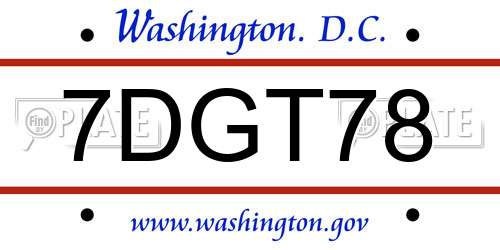 7DGT78 District Of Columbia License Plate