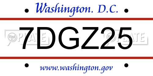 7DGZ25 District Of Columbia License Plate