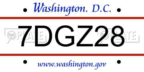 7DGZ28 District Of Columbia License Plate