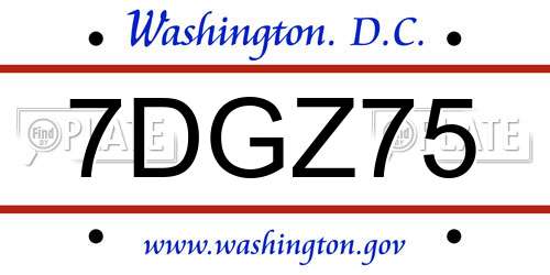 7DGZ75 District Of Columbia License Plate