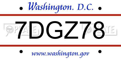 7DGZ78 District Of Columbia License Plate