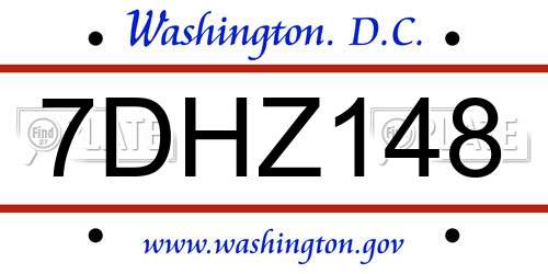 7DHZ148 District Of Columbia License Plate