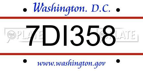 7DI358 District Of Columbia License Plate