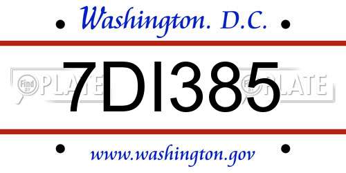 7DI385 District Of Columbia License Plate