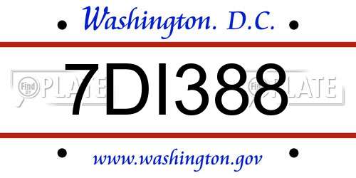7DI388 District Of Columbia License Plate