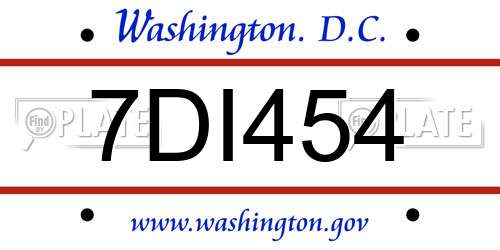 7DI454 District Of Columbia License Plate