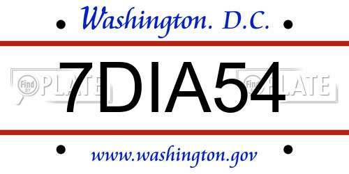 7DIA54 District Of Columbia License Plate