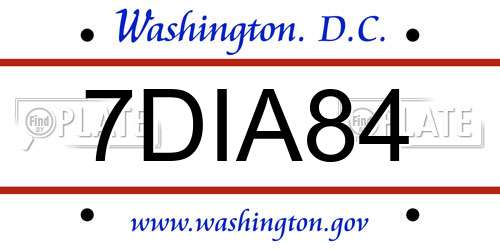7DIA84 District Of Columbia License Plate