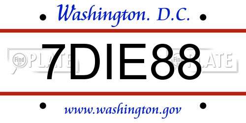 7DIE88 District Of Columbia License Plate
