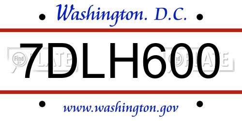 7DLH600 District Of Columbia License Plate