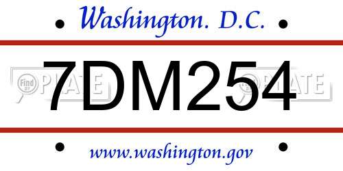 7DM254 District Of Columbia License Plate
