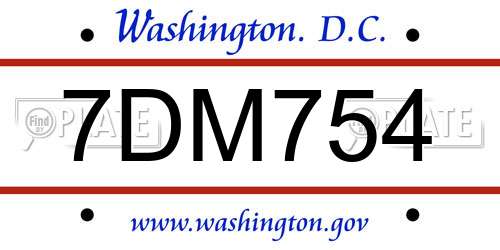 7DM754 District Of Columbia License Plate
