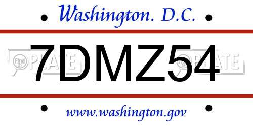 7DMZ54 District Of Columbia License Plate