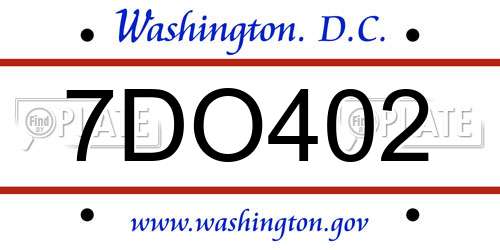 7DO402 District Of Columbia License Plate
