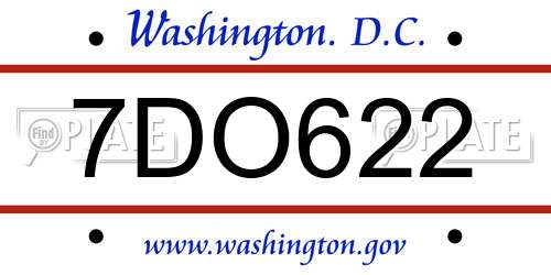 7DO622 District Of Columbia License Plate