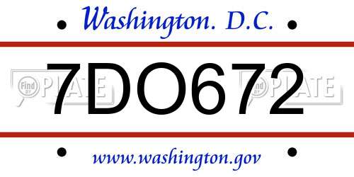 7DO672 District Of Columbia License Plate